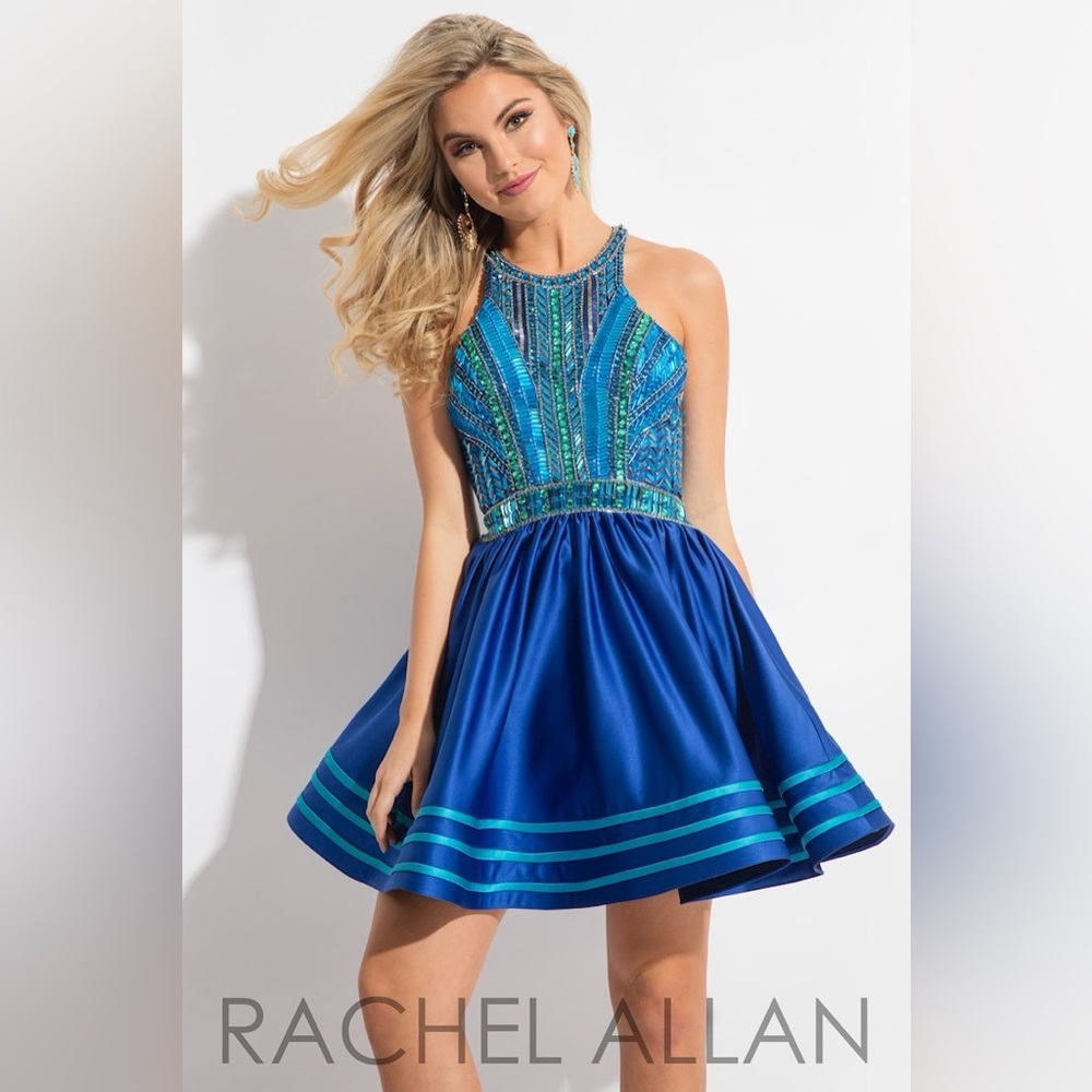 Rachel Allan Blue and Green Embellished Mini Dress